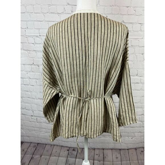 VLAS BLOMME linen striped kimono boho lagenlook tunic blouse size F Japan NWOT - Picture 7 of 10
